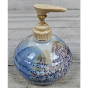 KRAVEC STUDIOS VTG Studio Pottery 4.5" Soap Dispenser Blue Drip Glaze Ceramic